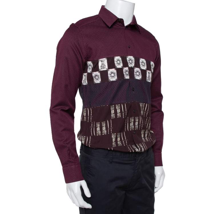 Pre Owned Dolce & Gabbana Wine Red Armour Printed Cotton Button Front Shirt L