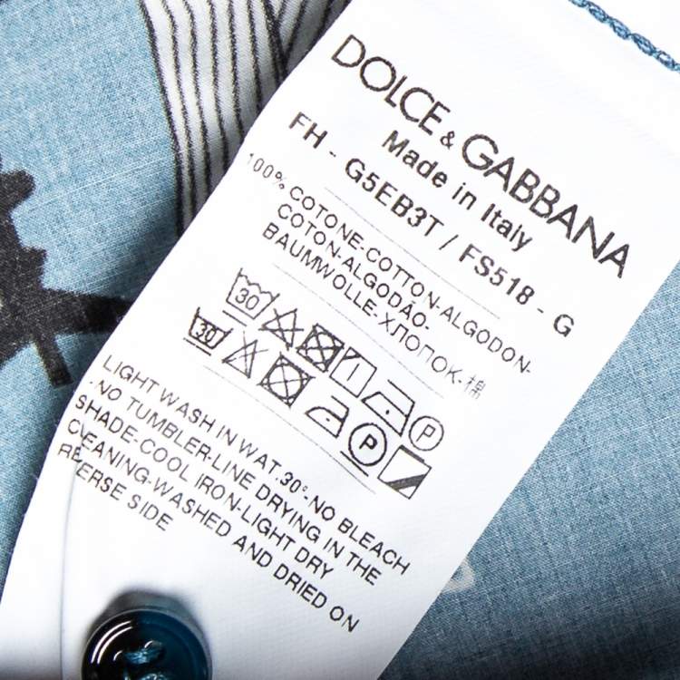 Pre Owned Dolce & Gabbana Blue Jazz Printed Cotton Button Front Gold Shirt L