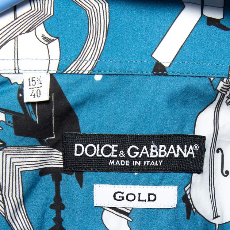 Pre Owned Dolce & Gabbana Blue Jazz Printed Cotton Button Front Gold Shirt L
