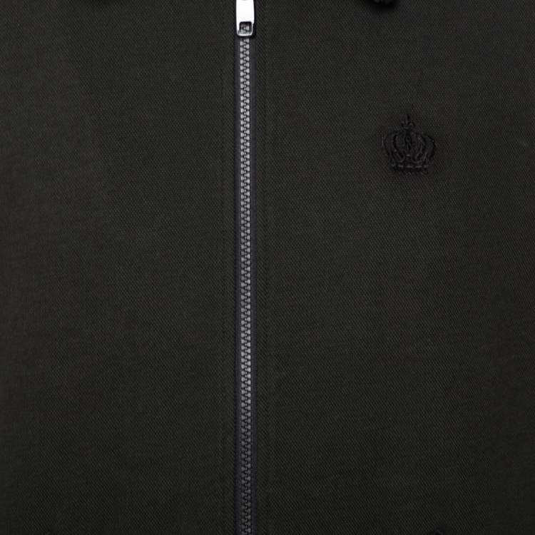 Pre Owned Dolce & Gabbana Dark Green Knit Contrast Trim Detail Zipper Front Jacket XL 