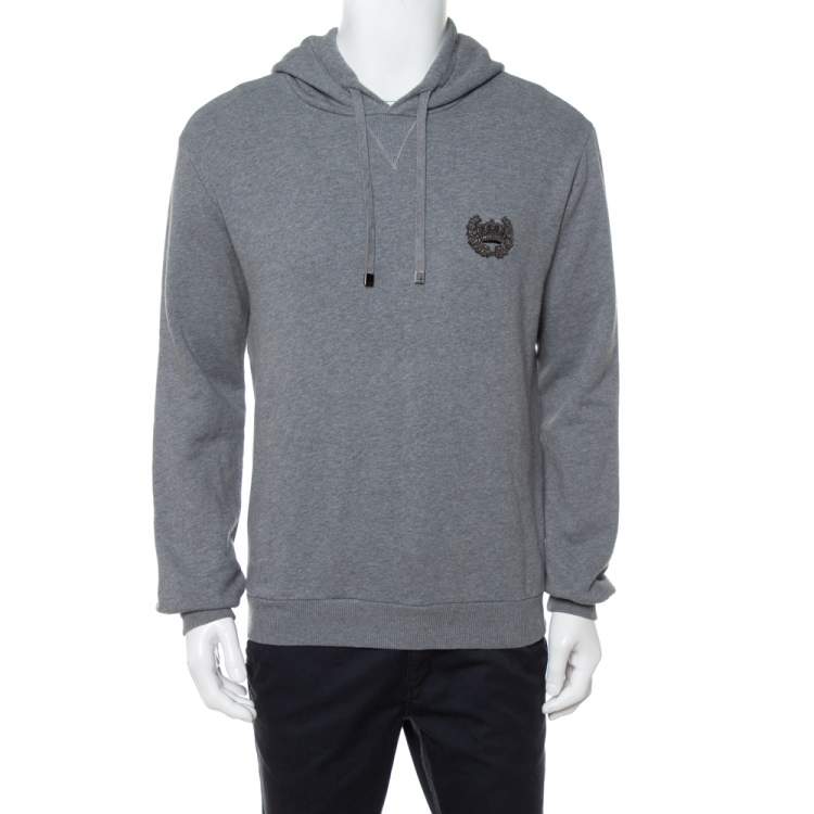 Pre Owned Dolce & Gabbana Grey Cotton Logo Embellished Hooded Sweatshirt S