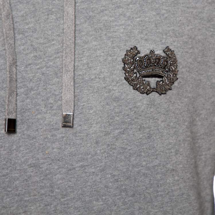 Pre Owned Dolce & Gabbana Grey Cotton Logo Embellished Hooded Sweatshirt S