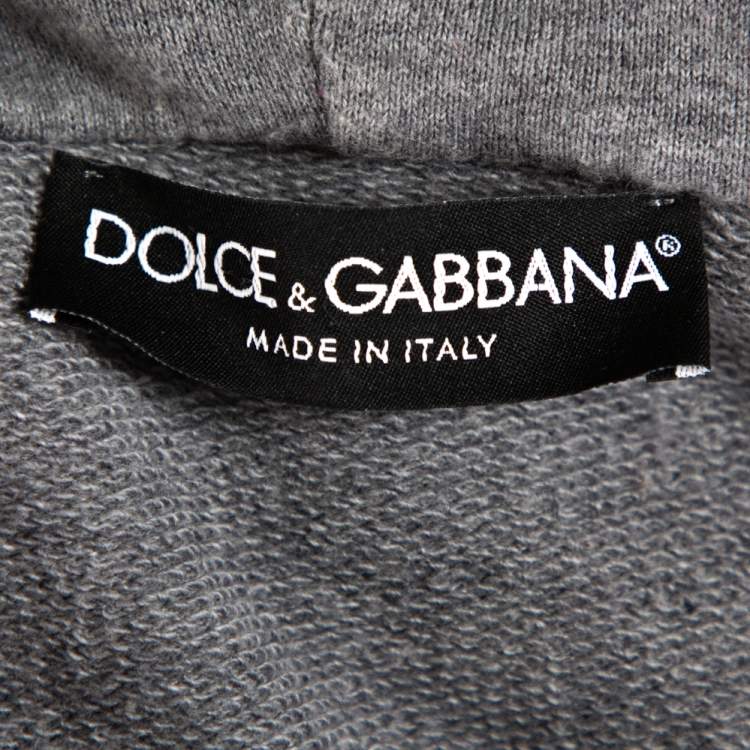 Pre Owned Dolce & Gabbana Grey Cotton Logo Embellished Hooded Sweatshirt S
