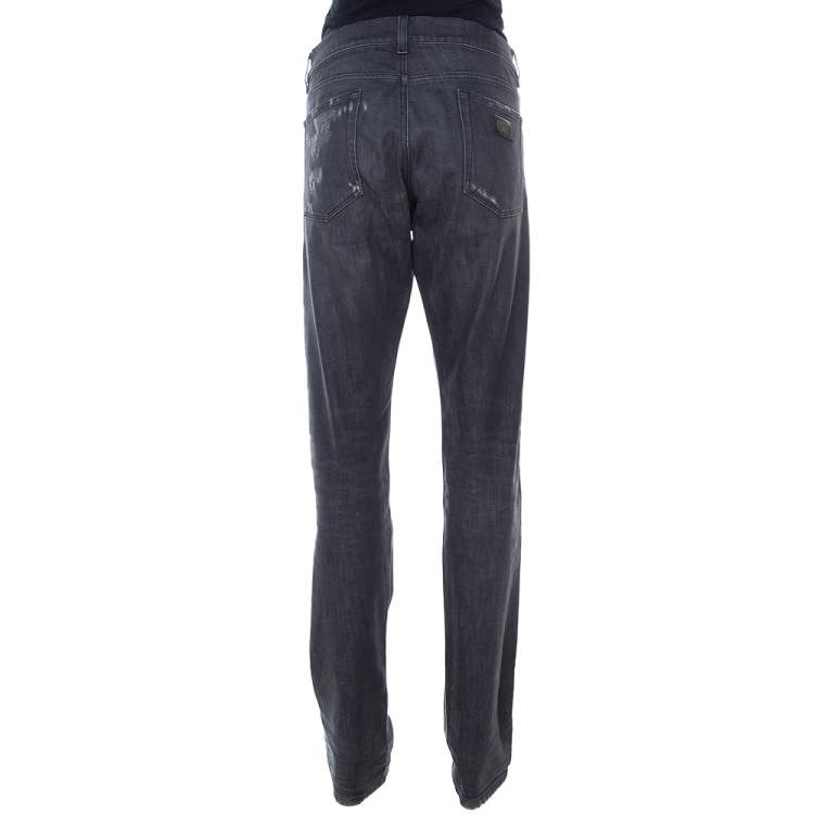 Pre Owned Dolce & Gabbana Black Denim Distressed Straight Leg Jeans XL