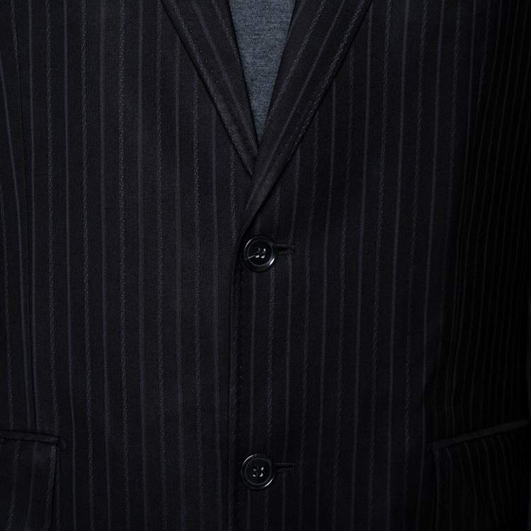 مملوكة مسبقًا Dolce & Gabbana Black Striped Wool & Silk Button Front Vintage Blazer L