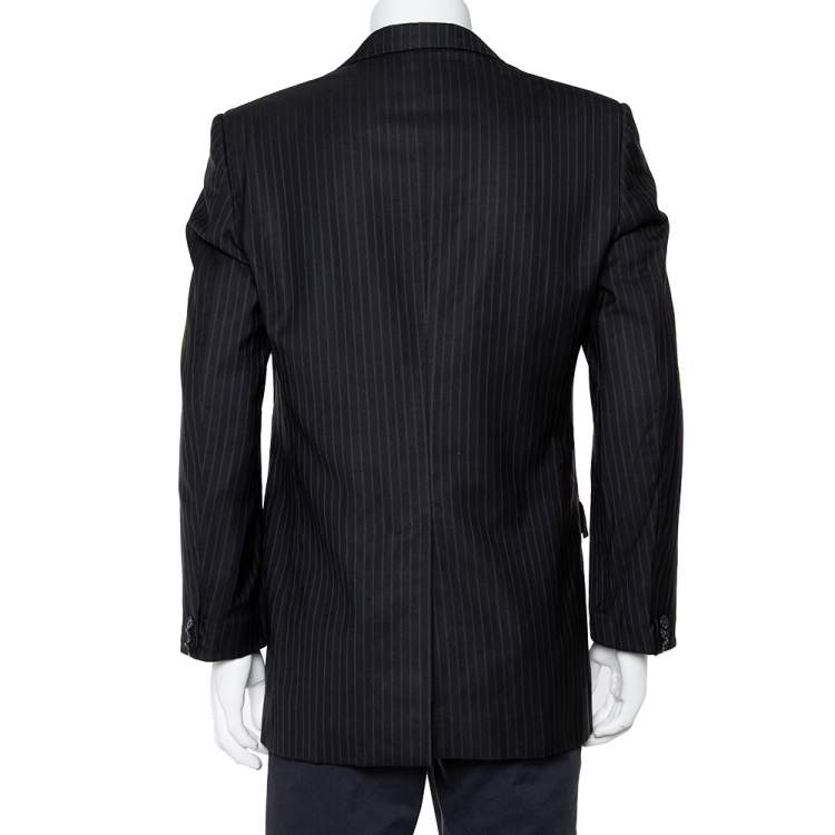مملوكة مسبقًا Dolce & Gabbana Black Striped Wool & Silk Button Front Vintage Blazer L