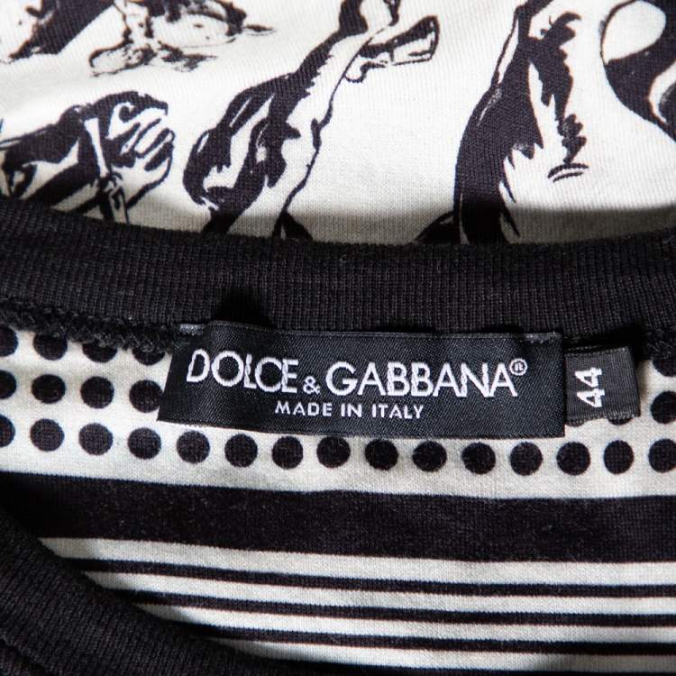 Pre Owned Dolce & Gabbana Monochrome Printed Cotton Crewneck T-Shirt XS