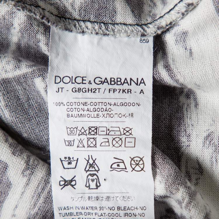 Pre Owned Dolce & Gabbana Monochrome Printed Cotton Crewneck T-Shirt XS