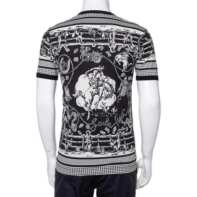 Pre Owned Dolce & Gabbana Monochrome Printed Cotton Crewneck T-Shirt XS