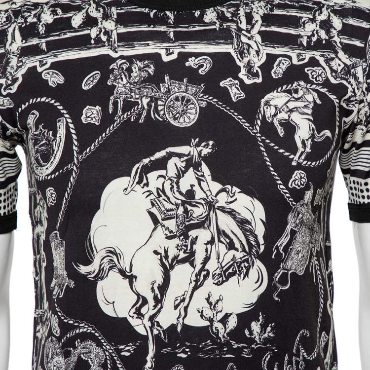 Pre Owned Dolce & Gabbana Monochrome Printed Cotton Crewneck T-Shirt XS