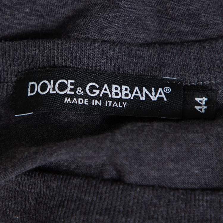 Pre Owned Dolce & Gabbana Grey Cotton Crown & Bee Patch T Shirt XS