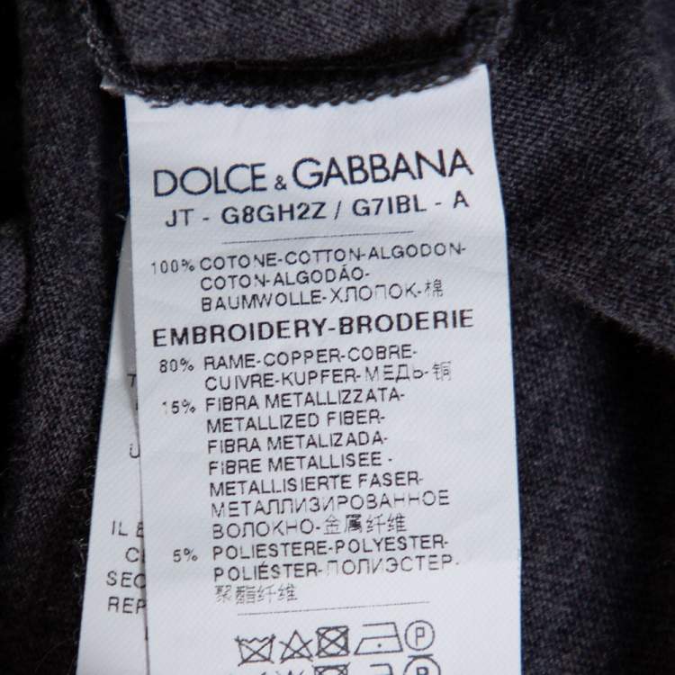 Pre Owned Dolce & Gabbana Grey Cotton Crown & Bee Patch T Shirt XS