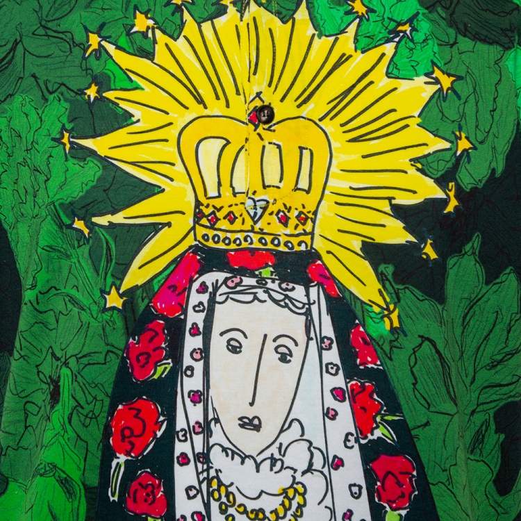 Pre Owned Dolce & Gabbana Green Virgin Mary Graffiti Printed Cotton Crewneck Button Front T-Shirt 3XL