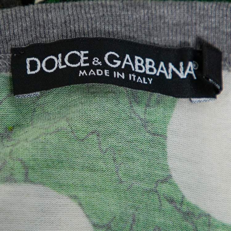 Pre Owned Dolce & Gabbana Green Virgin Mary Graffiti Printed Cotton Crewneck Button Front T-Shirt 3XL