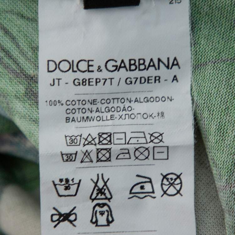 Pre Owned Dolce & Gabbana Green Virgin Mary Graffiti Printed Cotton Crewneck Button Front T-Shirt 3XL