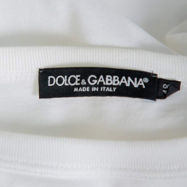Pre Owned Dolce & Gabbana White Cotton Sacred Heart Applique Crewneck T-Shirt M