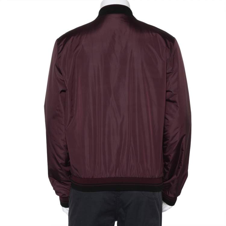 Pre Owned Dolce & Gabbana Burgundy Synthetic Zipper Front Bomber Jacket XL