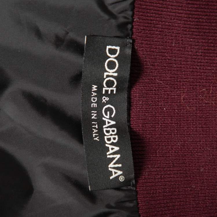 Pre Owned Dolce & Gabbana Burgundy Synthetic Zipper Front Bomber Jacket XL
