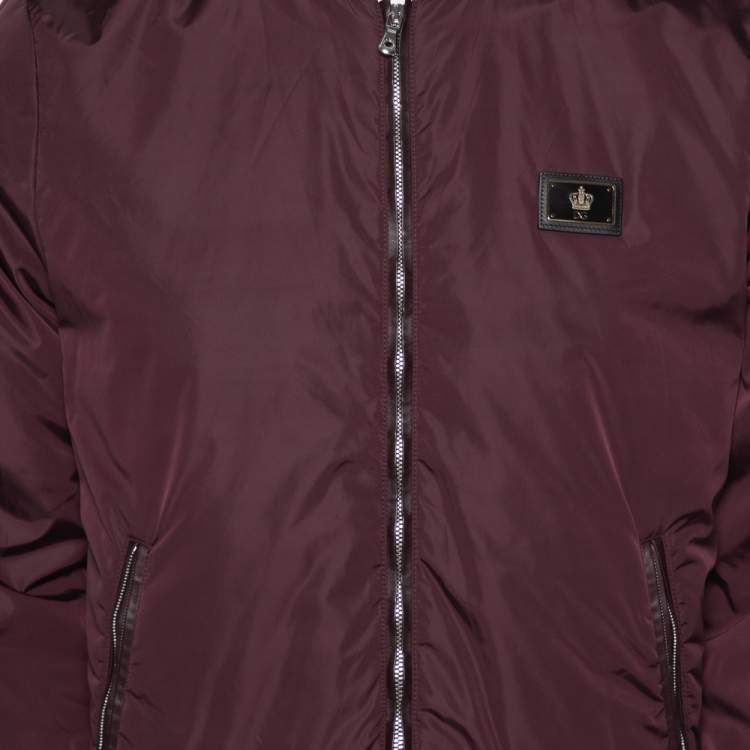 Pre Owned Dolce & Gabbana Burgundy Synthetic Zipper Front Bomber Jacket XL