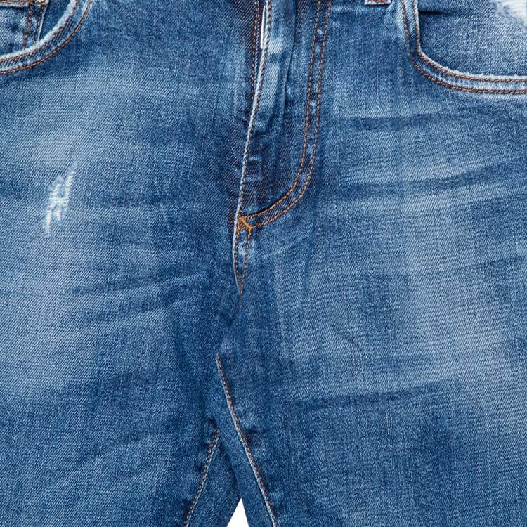 Pre Owned Dolce & Gabbana Navy Blue Faded Denim Distressed Comfort Jeans S