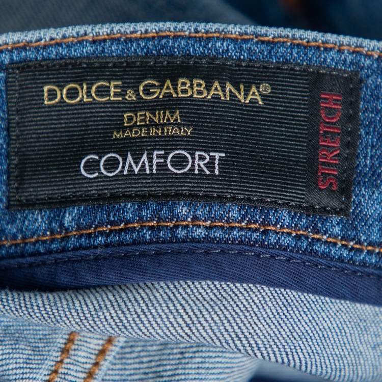 Pre Owned Dolce & Gabbana Navy Blue Faded Denim Distressed Comfort Jeans S