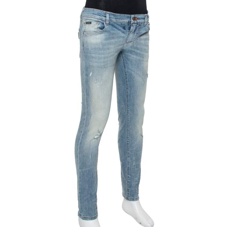 Pre Owned Dolce & Gabbana Blue Faded Denim Distressed Classic Jeans S