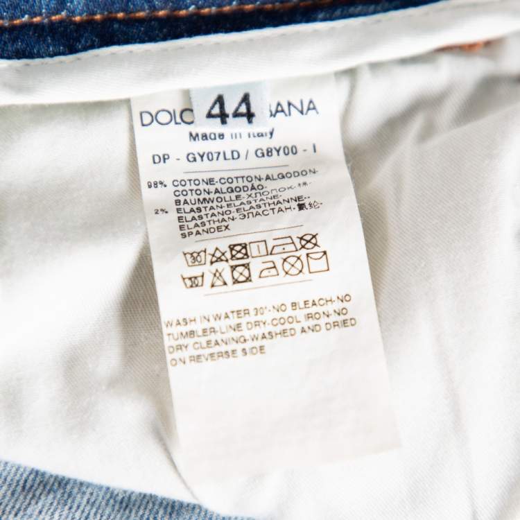 Pre Owned Dolce & Gabbana Blue Faded Denim Distressed Classic Jeans S