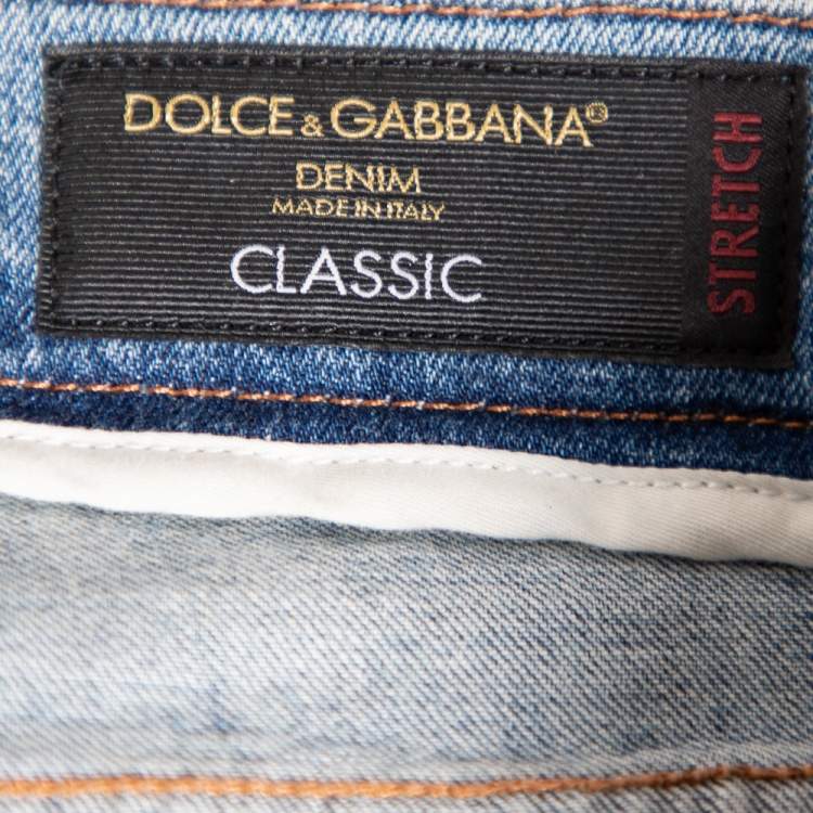 Pre Owned Dolce & Gabbana Blue Faded Denim Distressed Classic Jeans S