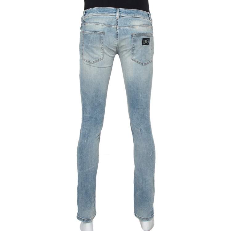 Pre Owned Dolce & Gabbana Blue Faded Denim Distressed Classic Jeans S