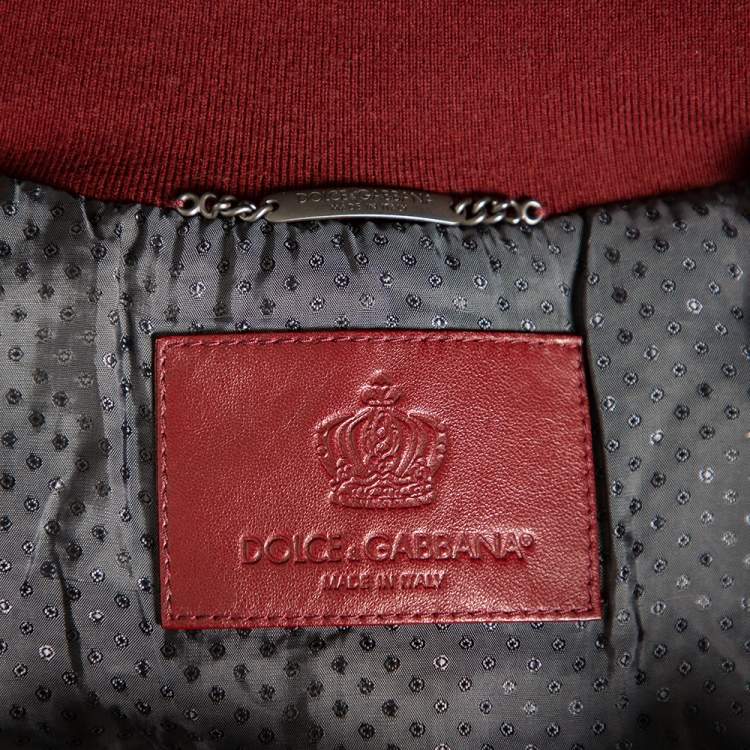Pre Owned Dolce & Gabbana Burgundy Leather Nappa Bomber Jacket L