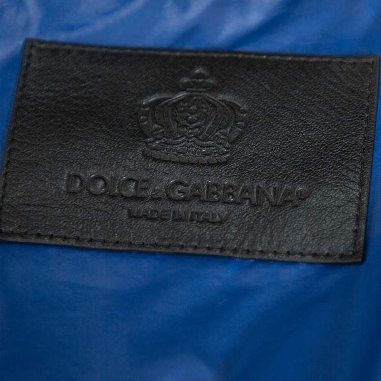Pre Owned Dolce & Gabbana Black Leather Zip Front Hooded Jacket L