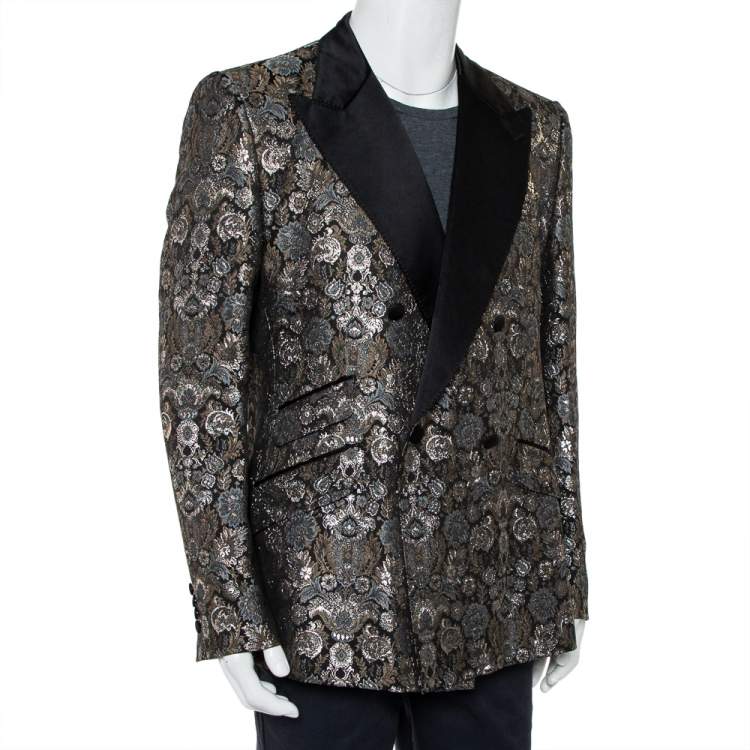 Pre Owned Dolce & Gabbana Metallic Lurex Jacquard Double Breasted Sicilia Blazer 3XL