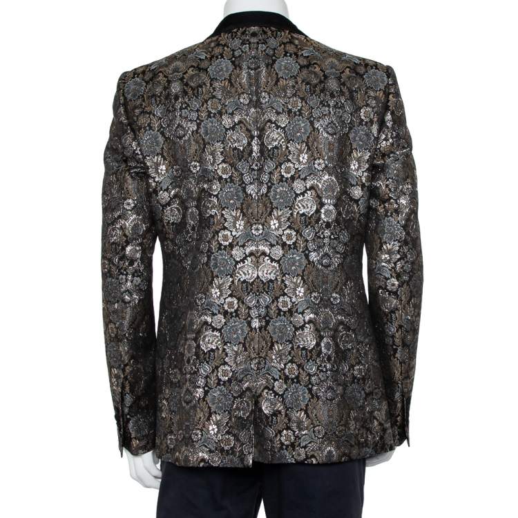 Pre Owned Dolce & Gabbana Metallic Lurex Jacquard Double Breasted Sicilia Blazer 3XL