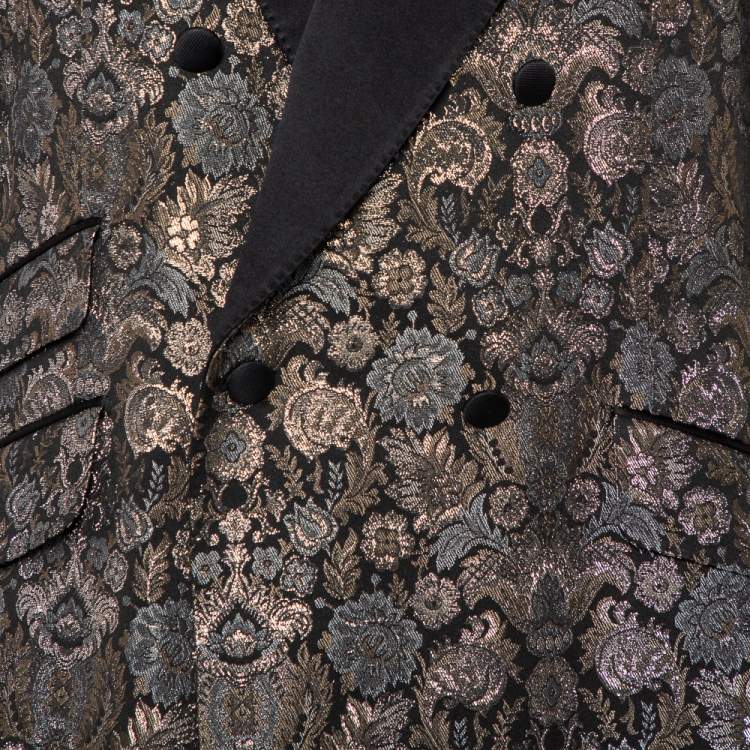 Pre Owned Dolce & Gabbana Metallic Lurex Jacquard Double Breasted Sicilia Blazer 3XL