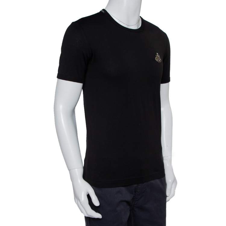 Pre Owned Dolce & Gabbana Black Cotton Embellished Crewneck T-Shirt S