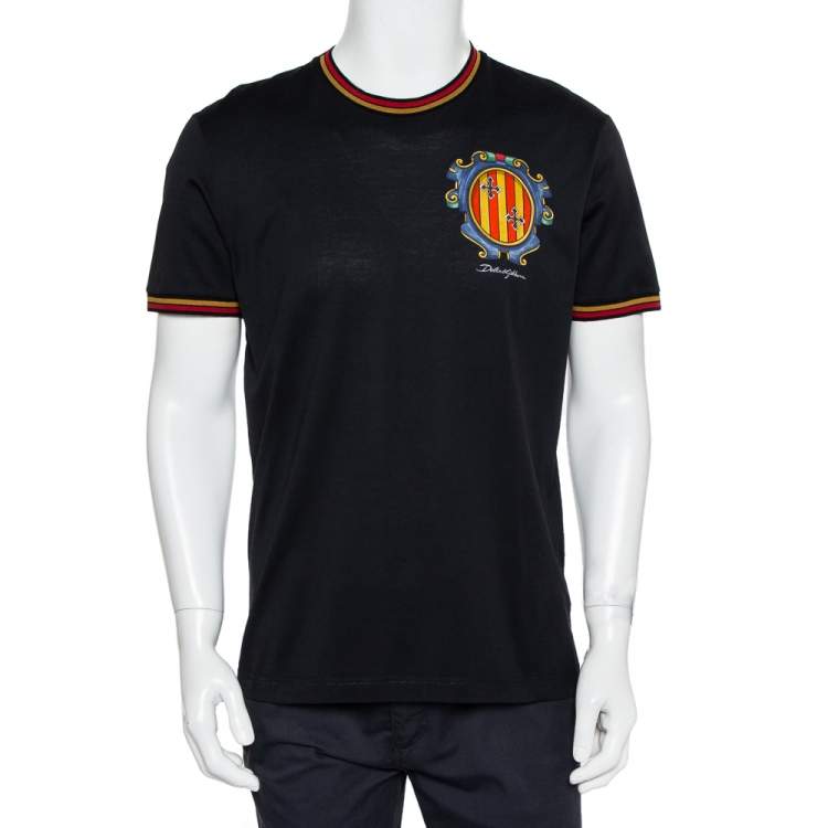 Pre Owned Dolce & Gabbana Black Cotton Chest Print Crewneck T-Shirt L