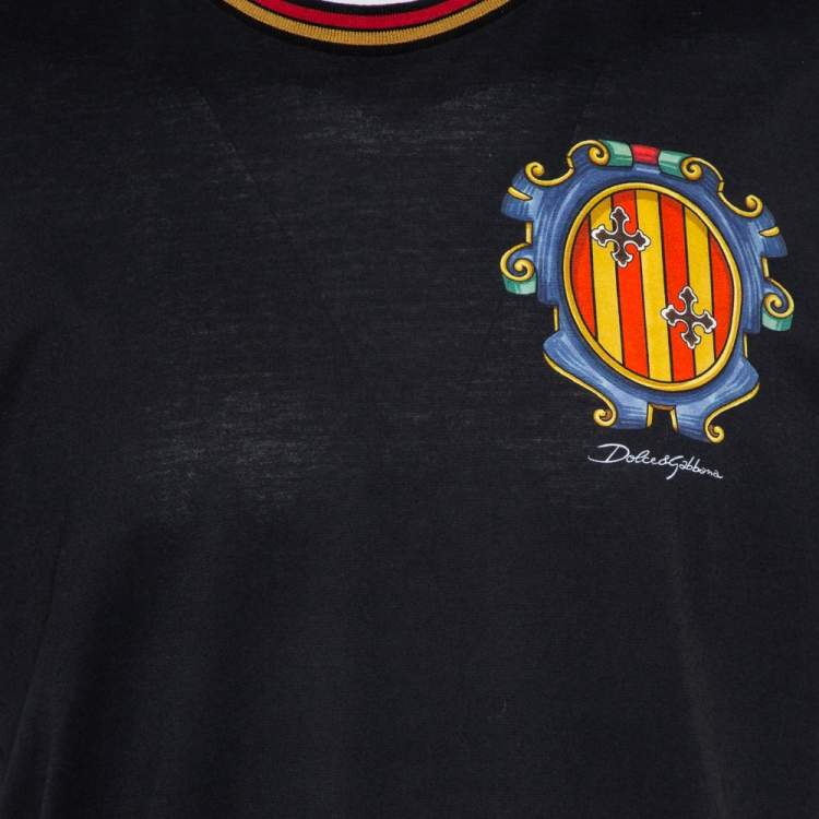 Pre Owned Dolce & Gabbana Black Cotton Chest Print Crewneck T-Shirt L