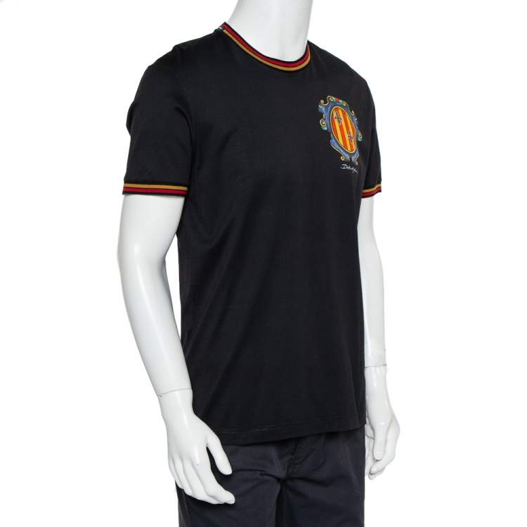 Pre Owned Dolce & Gabbana Black Cotton Chest Print Crewneck T-Shirt L
