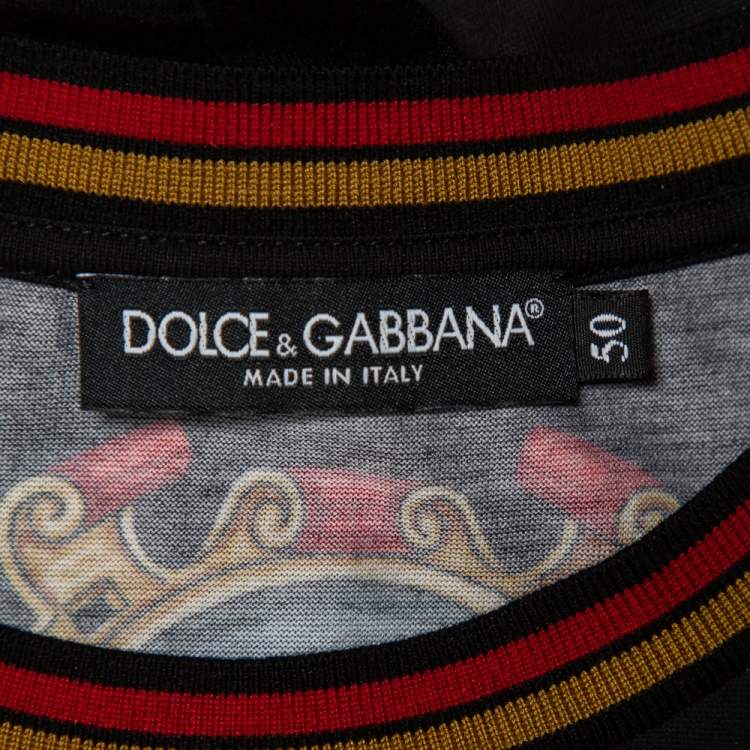 Pre Owned Dolce & Gabbana Black Cotton Chest Print Crewneck T-Shirt L