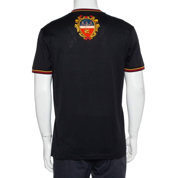 Pre Owned Dolce & Gabbana Black Cotton Chest Print Crewneck T-Shirt L