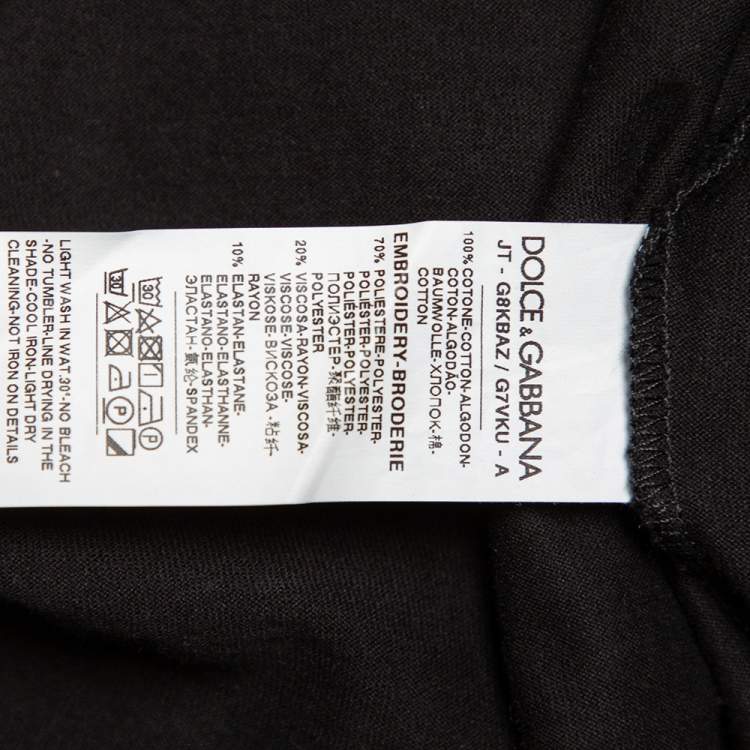 Pre Owned Dolce & Gabbana Black Cotton King Royals Patch Crewneck T-Shirt L