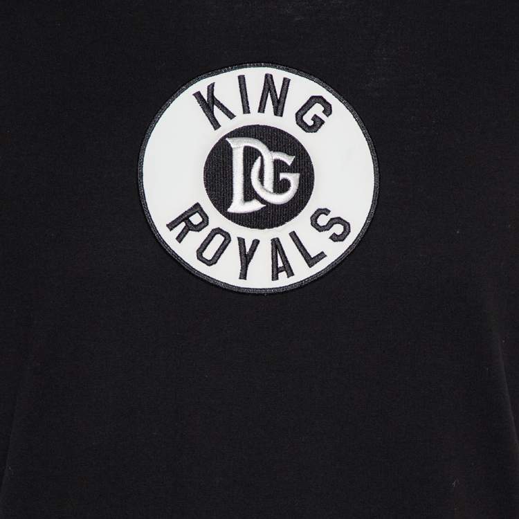 Pre Owned Dolce & Gabbana Black Cotton King Royals Patch Crewneck T-Shirt L