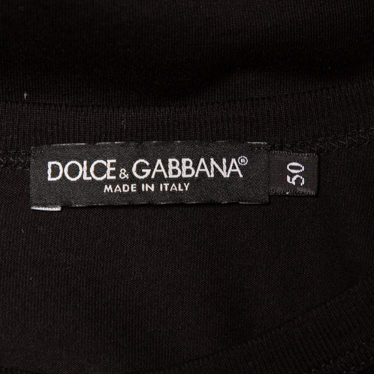Pre Owned Dolce & Gabbana Black Cotton King Royals Patch Crewneck T-Shirt L