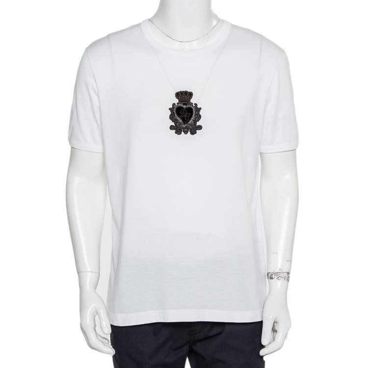 Pre Owned Dolce & Gabbana White Cotton DG Stamp Crewneck T-Shirt XL
