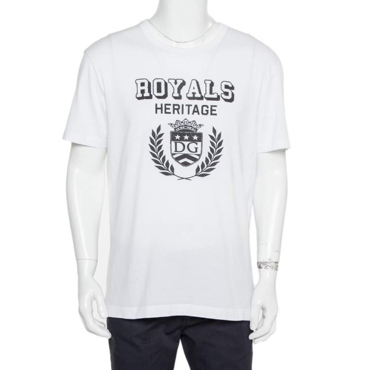 Dolce & Gabbana White Cotton Royals Heritage Print Crewneck T-Shirt L Dolce  & Gabbana