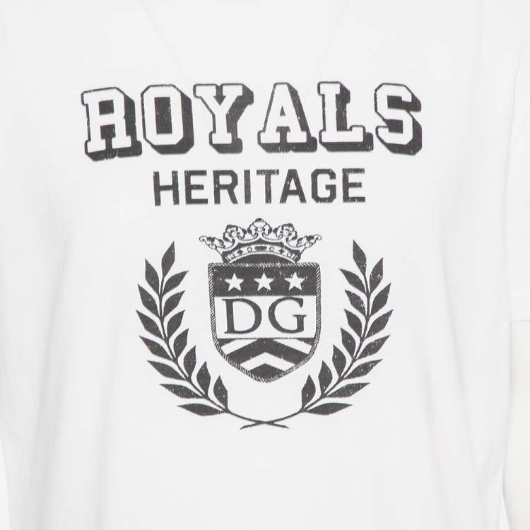 Pre Owned Dolce & Gabbana White Cotton Royals Heritage Print Crewneck T-Shirt L