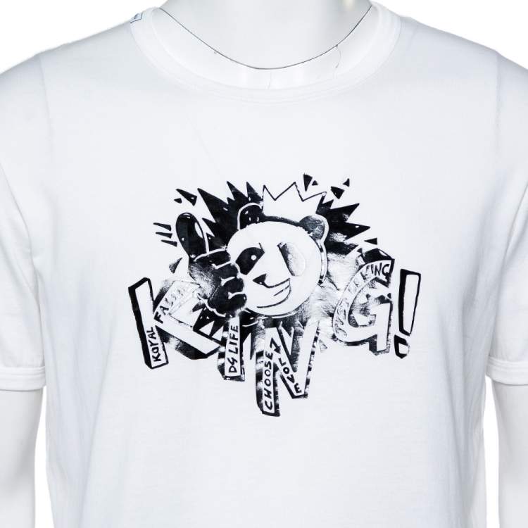 Pre Owned Dolce & Gabbana White Cotton Panda King Printed Crewneck T-Shirt L