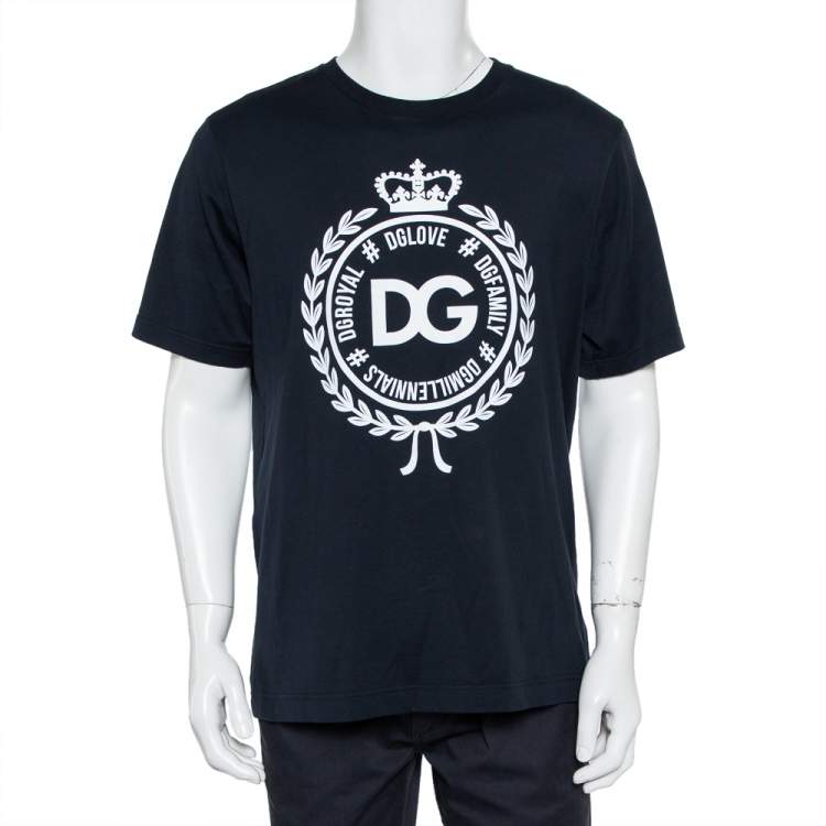 Pre Owned Dolce & Gabbana Navy Blue Logo Print Cotton Crewneck T-Shirt L