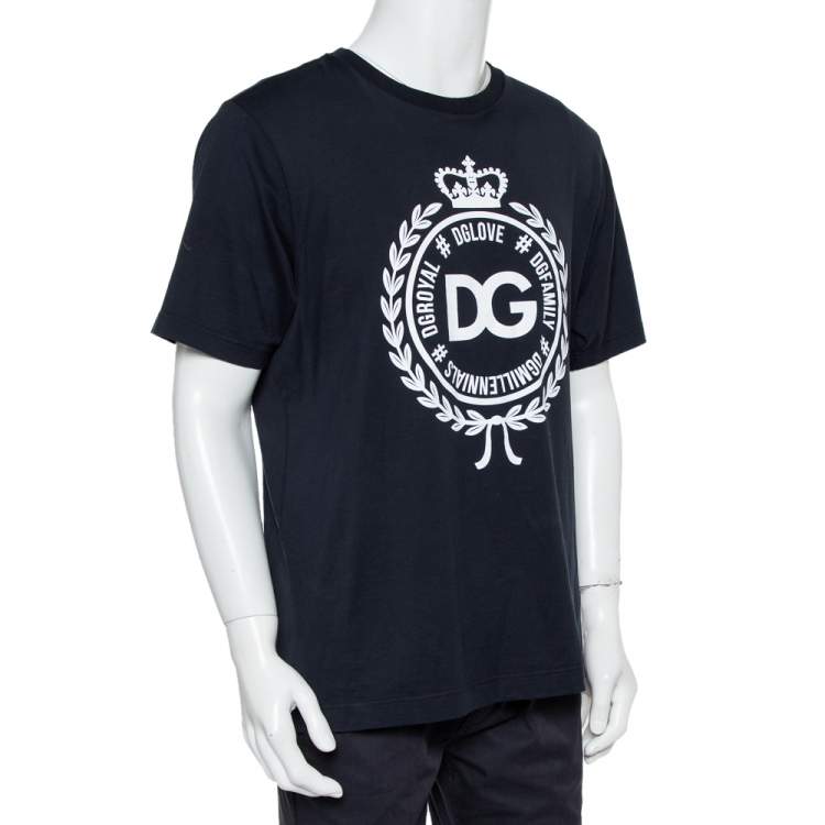 Pre Owned Dolce & Gabbana Navy Blue Logo Print Cotton Crewneck T-Shirt L