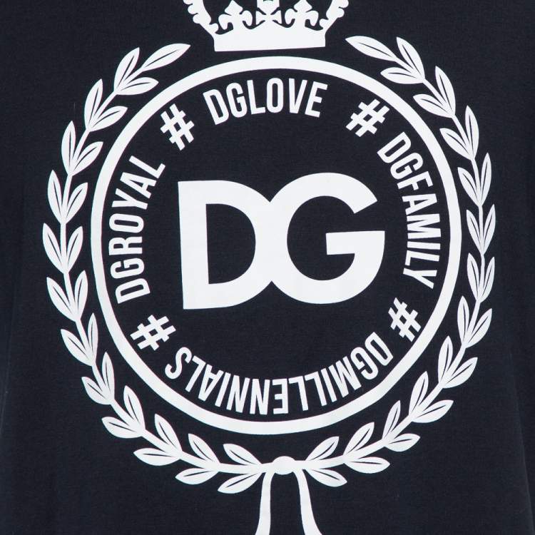 Pre Owned Dolce & Gabbana Navy Blue Logo Print Cotton Crewneck T-Shirt L